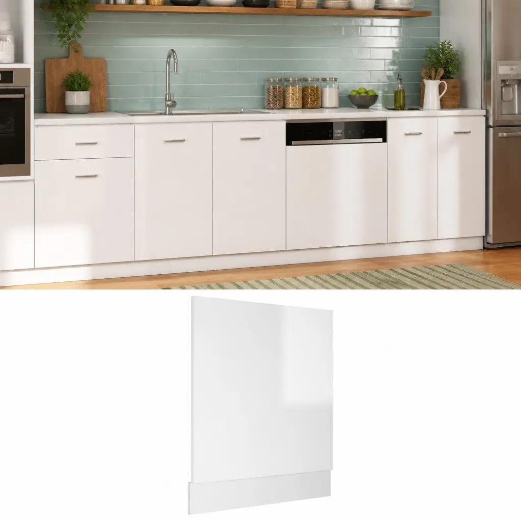 Dishwasher Panel Engineered Wood 59.5 x 3 x 67 cm White High Gloss
