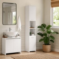 Practical Storage Solution: White Bathroom Cabinet 30x30x183.5 cm