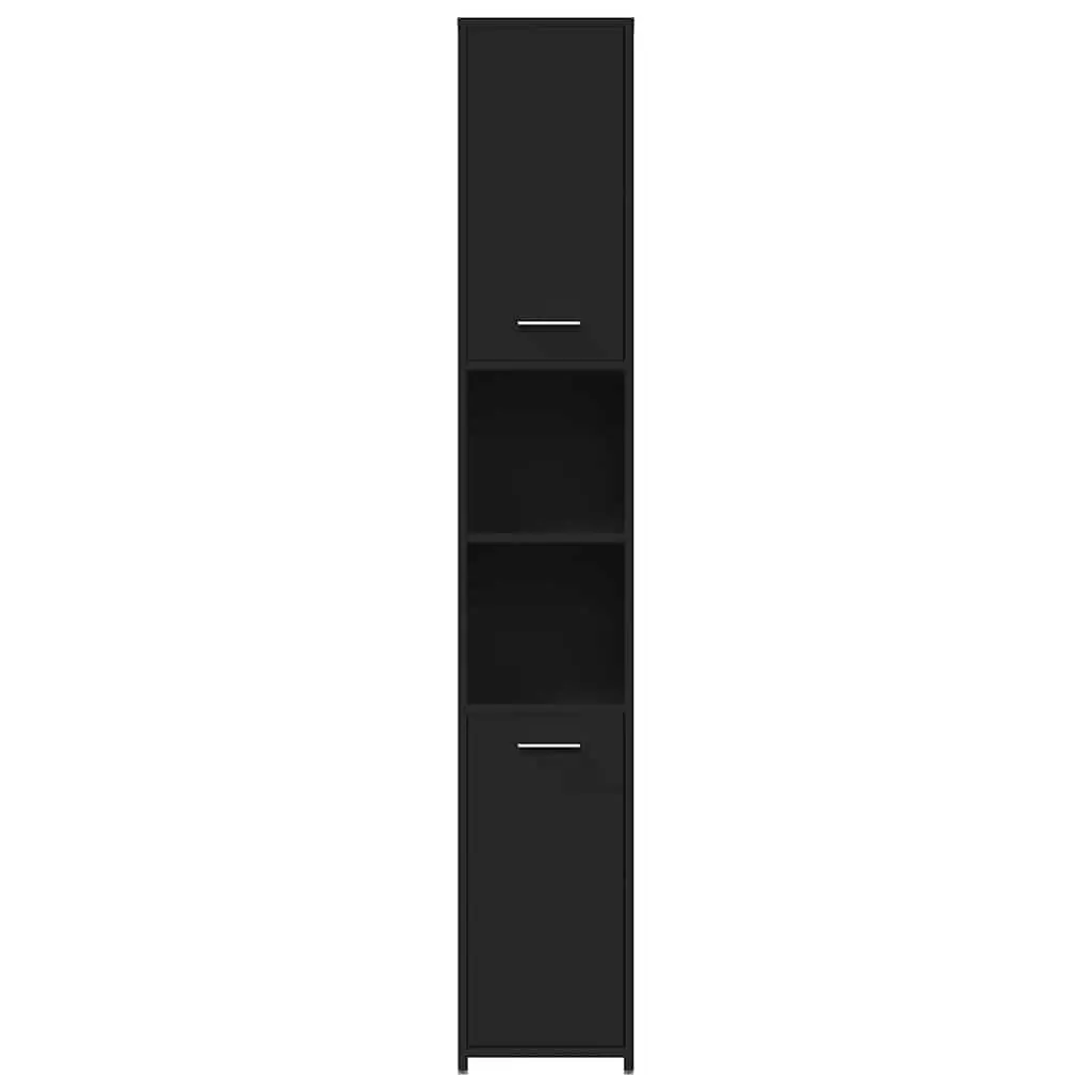 Bathroom Cabinet Black Engineered Wood 30x30x183.5cm Storage Unit with 6 Compartments and 2 Doors
