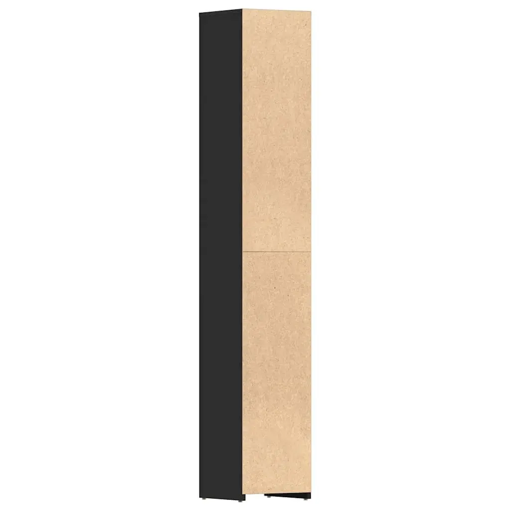 Bathroom Cabinet Black Engineered Wood 30x30x183.5cm Storage Unit with 6 Compartments and 2 Doors