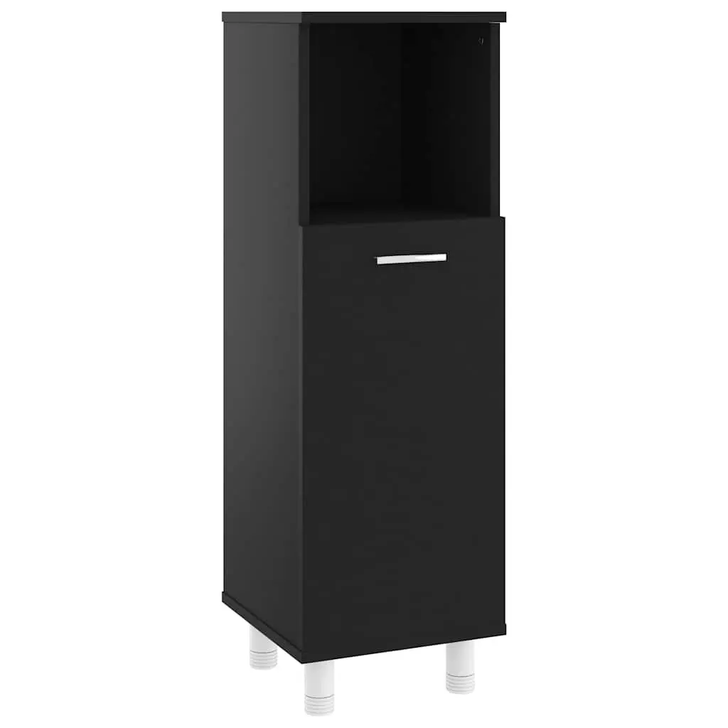 Black Engineered Wood Bathroom Cabinet 30x30x95cm Storage Cupboard with Door