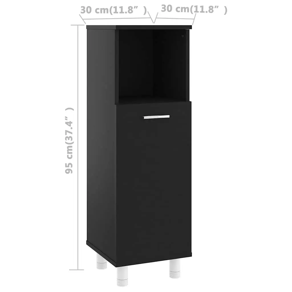 Black Engineered Wood Bathroom Cabinet 30x30x95cm Storage Cupboard with Door