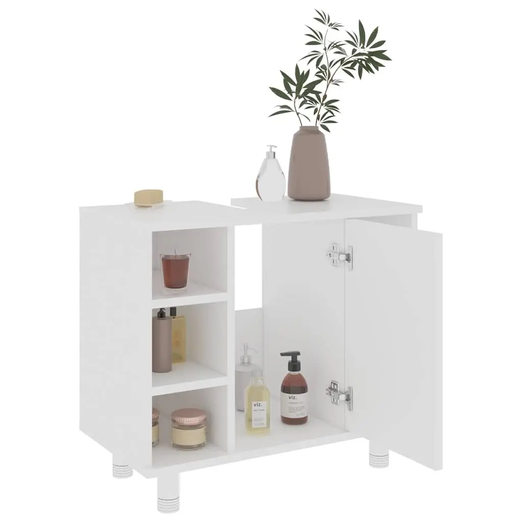 Bathroom Cabinet Engineered Wood White 7 Compartments