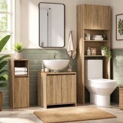 Functional Brown Engineered Wood Bathroom Cabinet