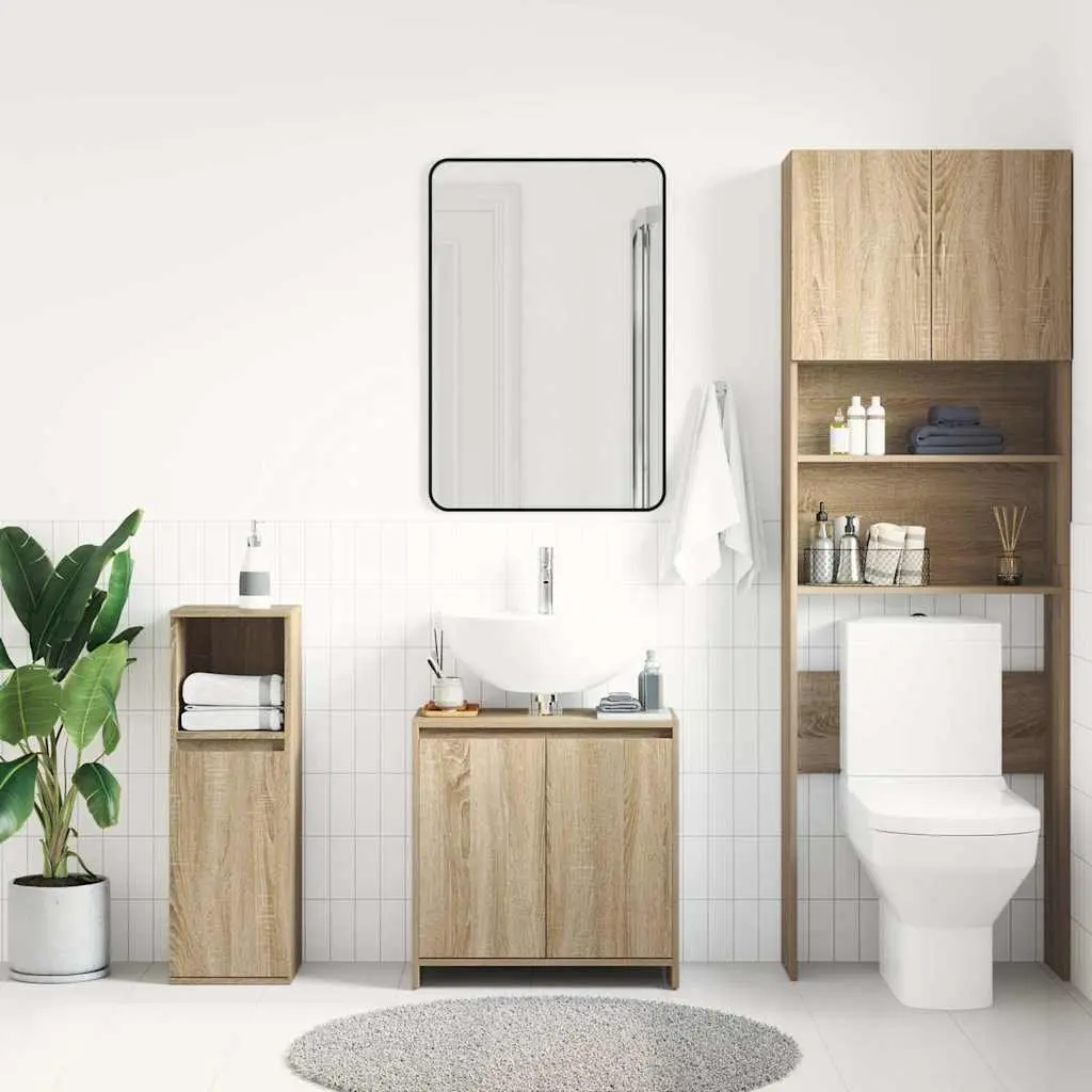 Bathroom Cabinet Engineered Wood 60 x 33 x 61 cm Brown Storage Cupboard with Doors Compartment