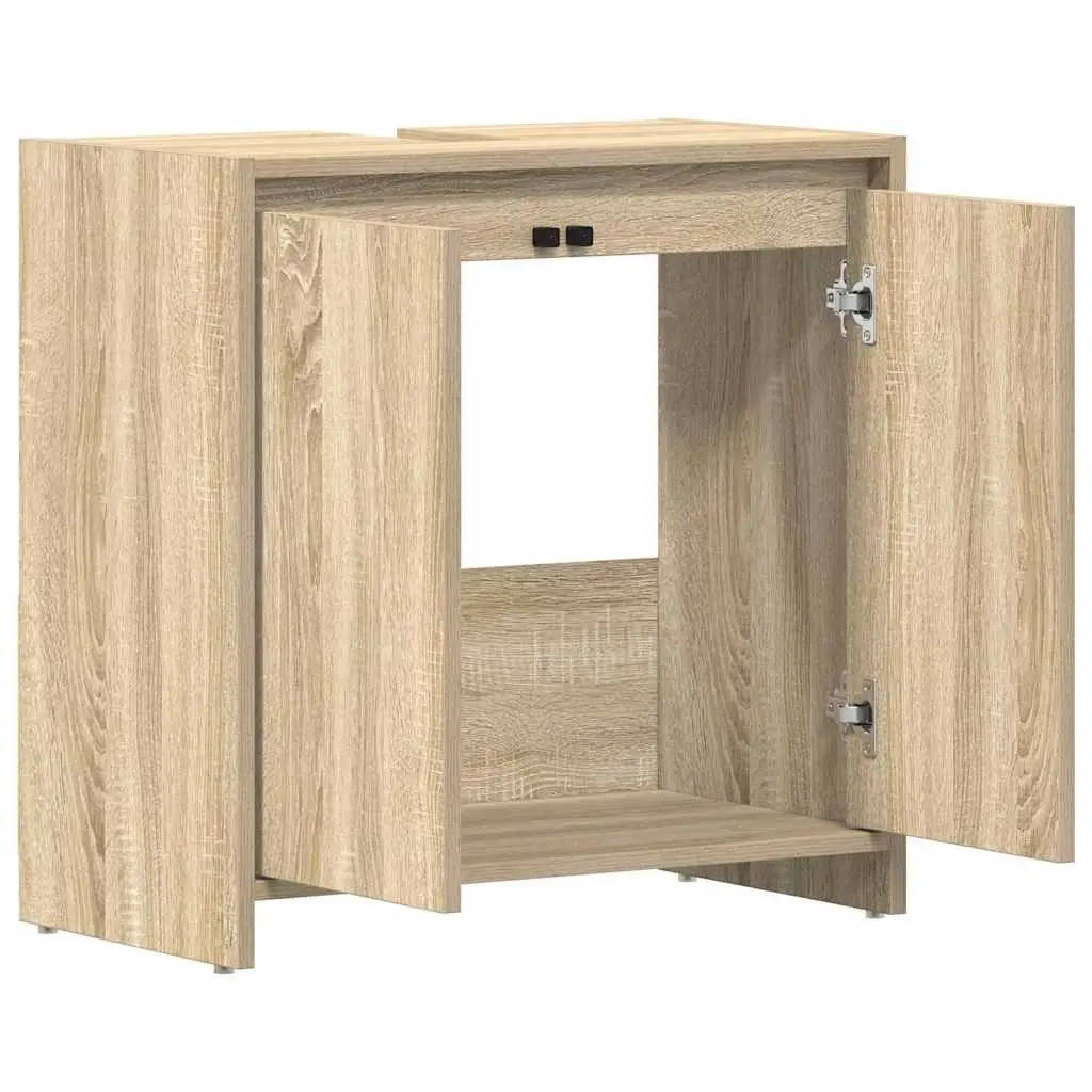 Bathroom Cabinet Engineered Wood 60 x 33 x 61 cm Brown Storage Cupboard with Doors Compartment