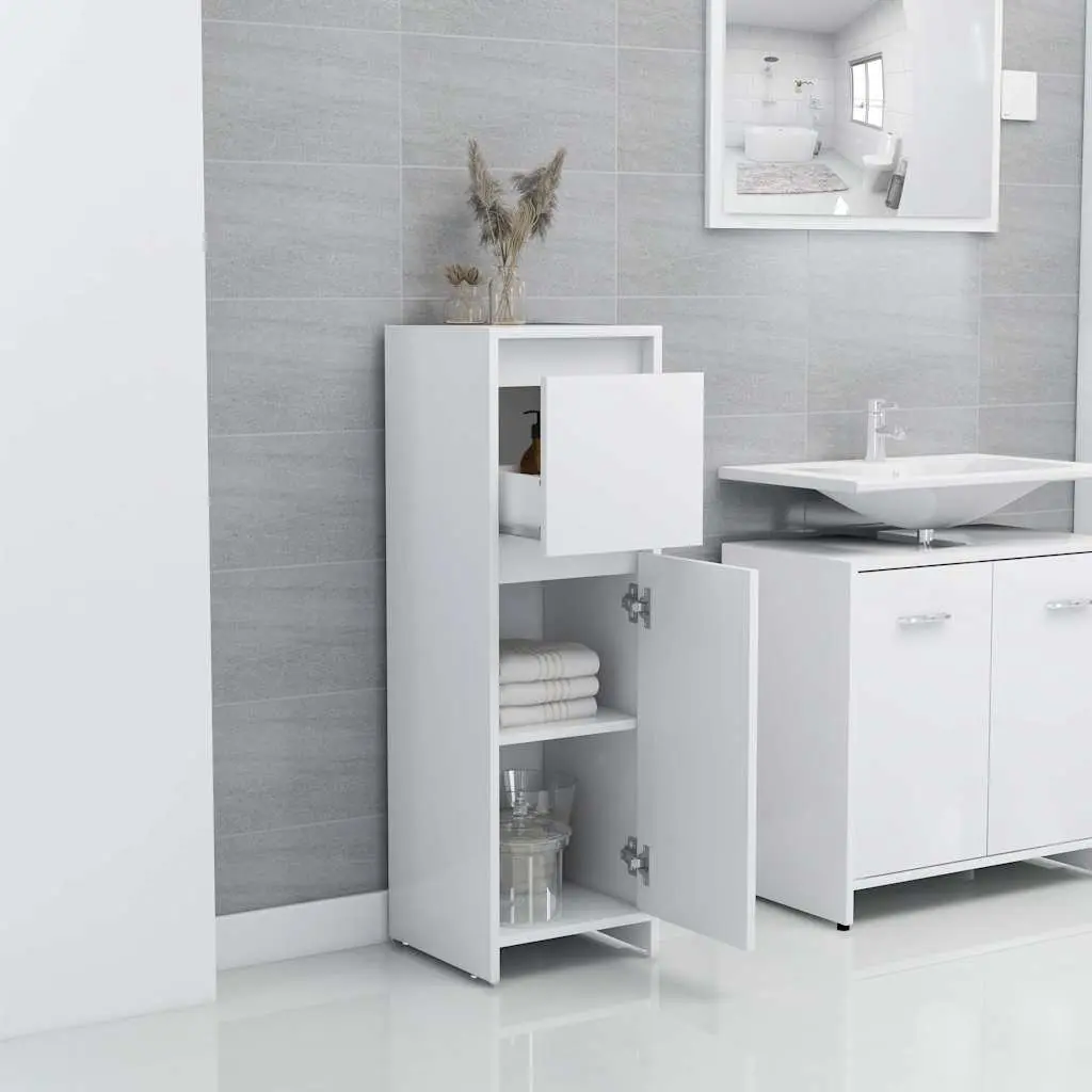 Bathroom Cabinet Engineered Wood 30x30x95 cm White Storage Cupboard Door Drawer
