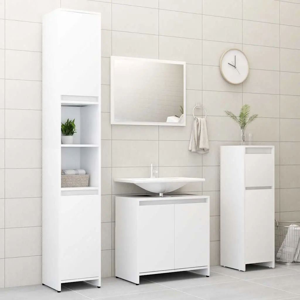 Bathroom Cabinet Engineered Wood 30x30x95 cm White Storage Cupboard Door Drawer