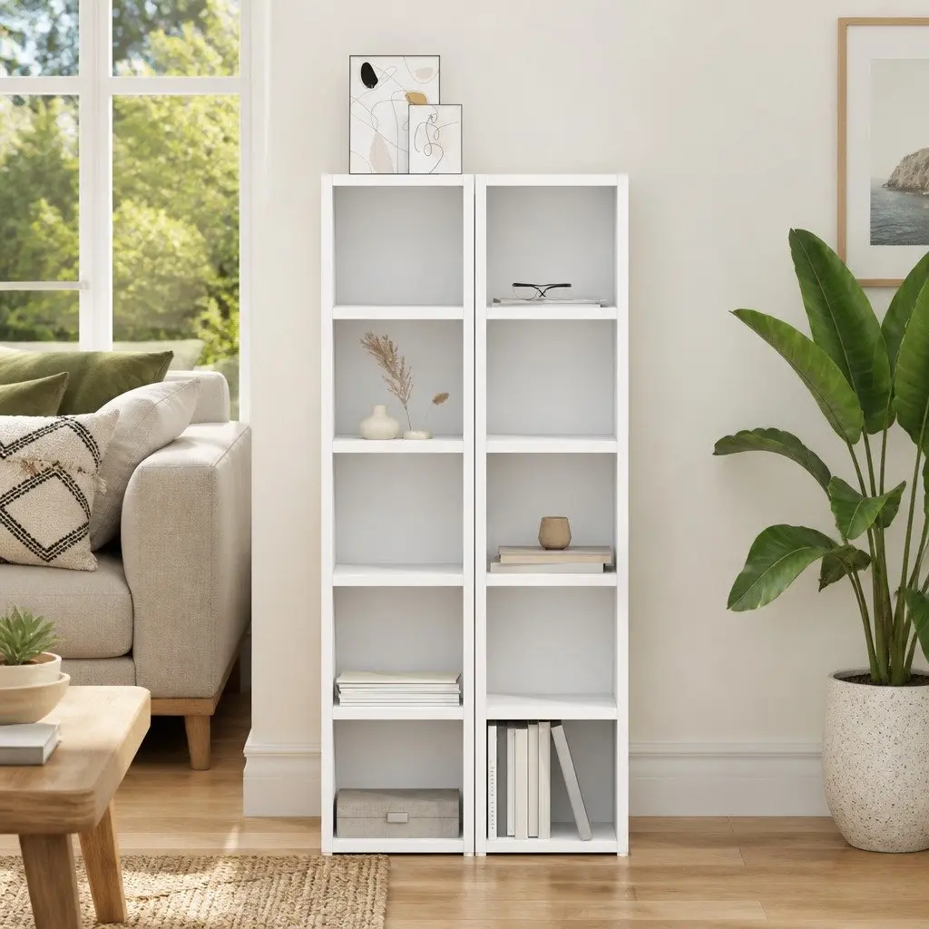 CD Storage Cabinet, 2-Piece White Set for Home Use