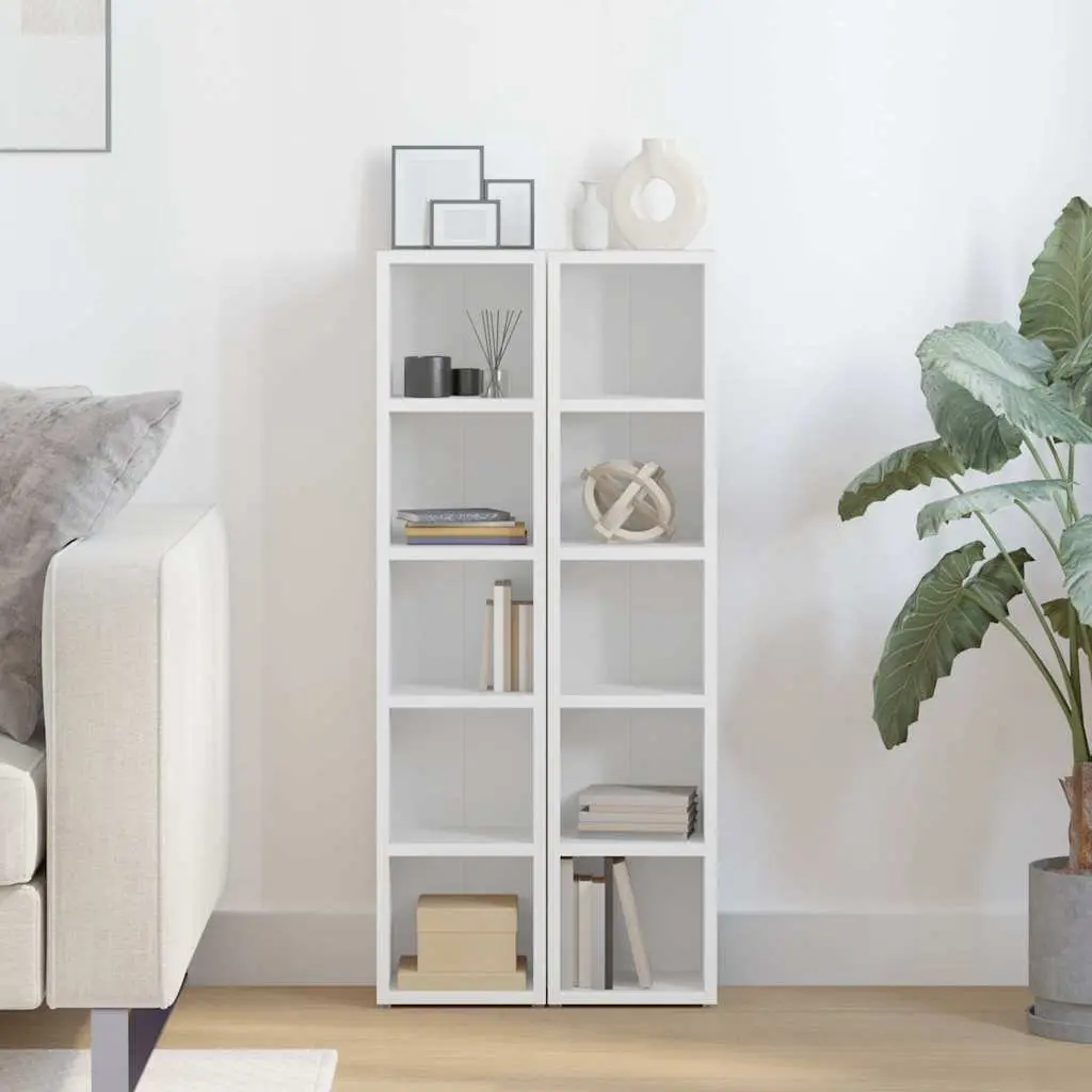 CD Organizer Engineered Wood Tall Slim White Storage Cabinet 2 Piece for Media Collection