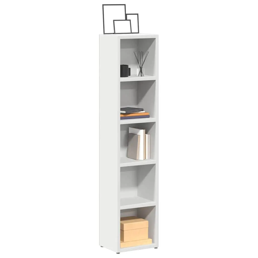 CD Organizer Engineered Wood Tall Slim White Storage Cabinet 2 Piece for Media Collection