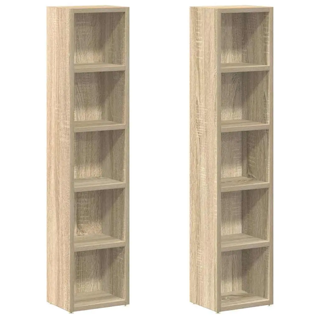 CD Cabinets Engineered Wood Tall Slim Sonoma Oak Media Storage Rack 2 pcs
