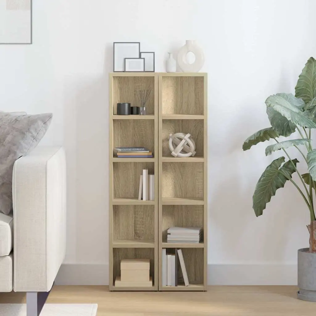 CD Cabinets Engineered Wood Tall Slim Sonoma Oak Media Storage Rack 2 pcs