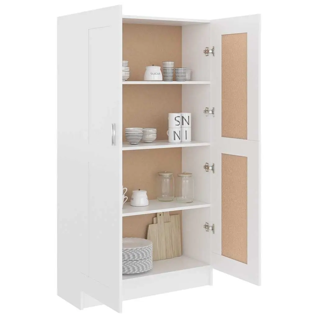 White Engineered Wood Book Storage Cabinet 4 Compartment Shelving Unit with 2 Doors