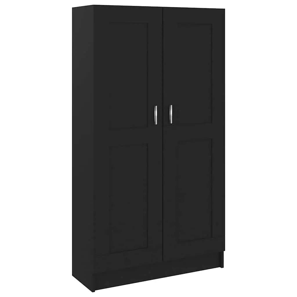 Book Cabinet Engineered Wood 82.5 cm Black Storage Shelving Unit with 4 Compartments and 2 Doors
