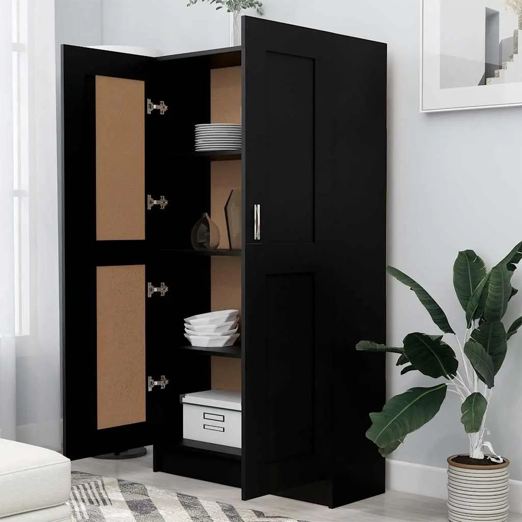Book Cabinet Engineered Wood 82.5 cm Black Storage Shelving Unit with 4 Compartments and 2 Doors