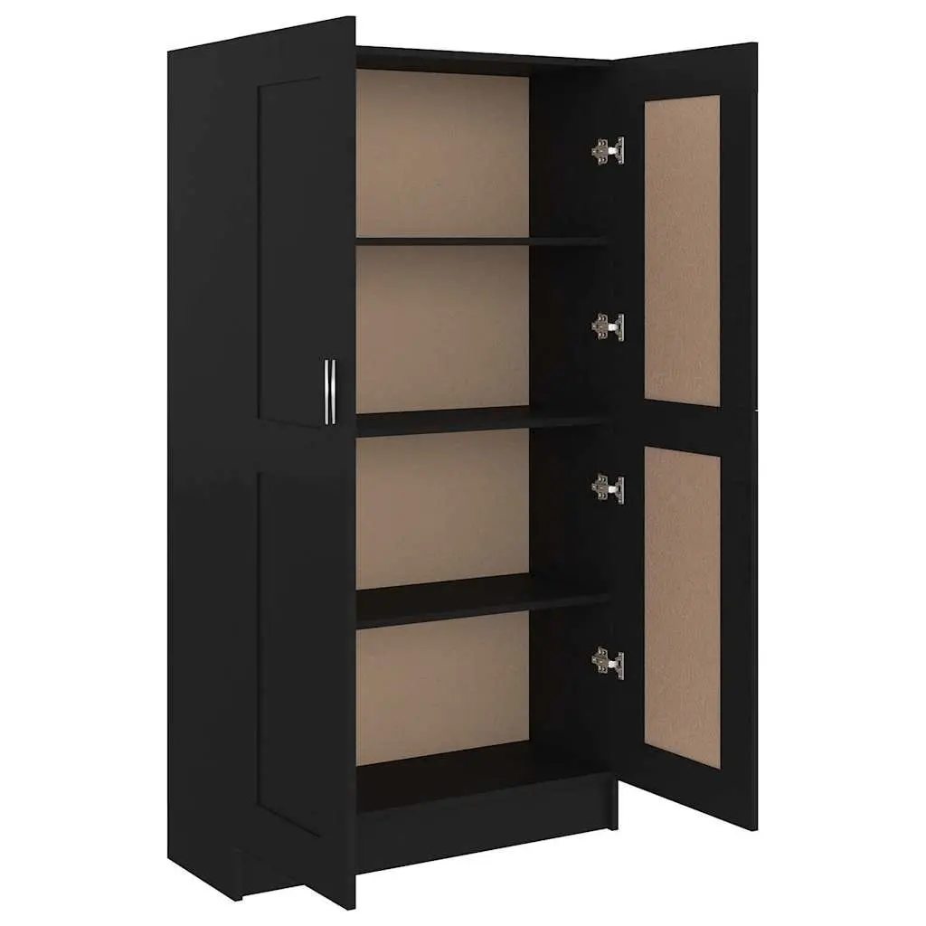 Book Cabinet Engineered Wood 82.5 cm Black Storage Shelving Unit with 4 Compartments and 2 Doors