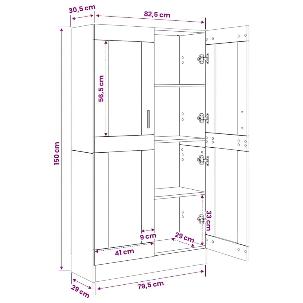 Book Cabinet Engineered Wood 82.5 cm Black Storage Shelving Unit with 4 Compartments and 2 Doors