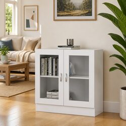 White Vitrine Cabinet Standing Bookcase Shelving Unit with Doors Storage Display