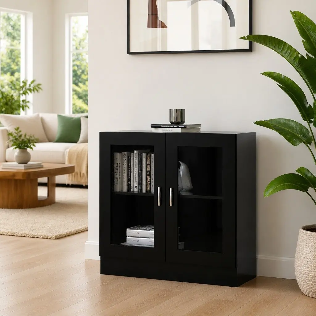 Display Cabinet Black 82.5x30.5x80cm Engineered Wood Bookshelf Storage Shelving