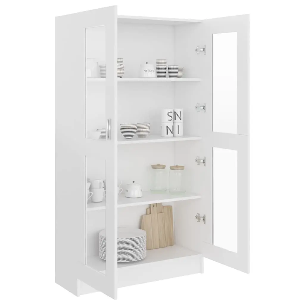 Vitrine Cabinet Storage Display Bookcase 82.5x30.5x150cm Engineered Wood White 4 Compartments 2 Doors