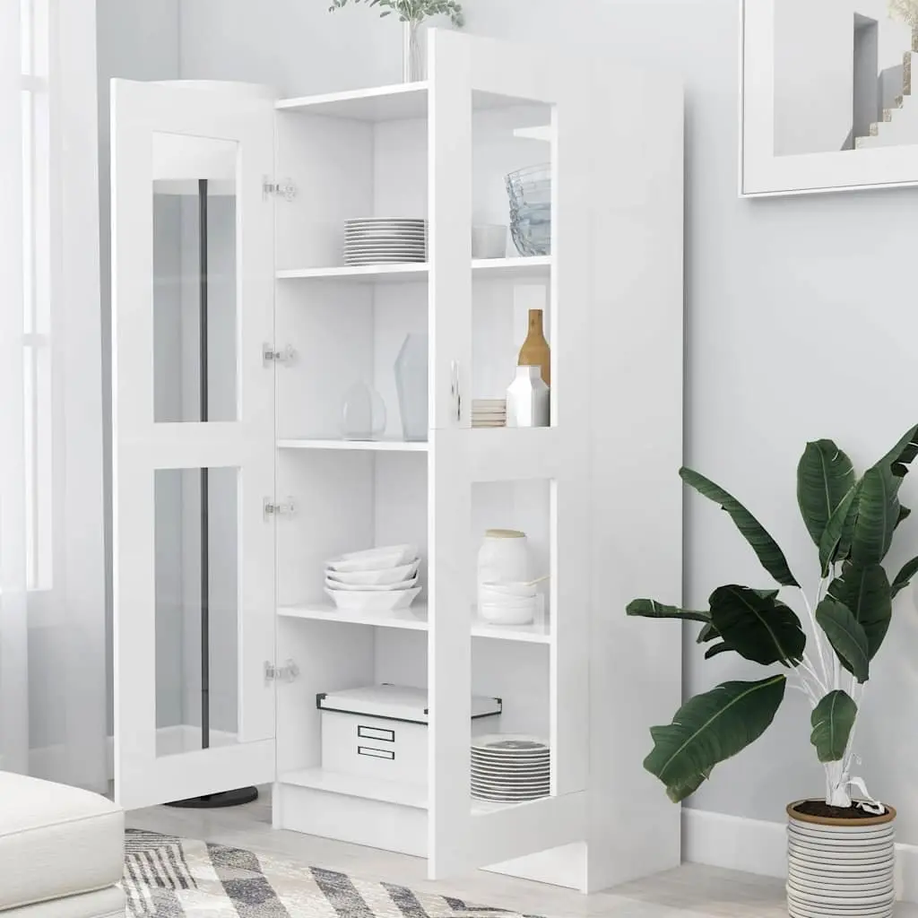 Vitrine Cabinet Storage Display Bookcase 82.5x30.5x150cm Engineered Wood White 4 Compartments 2 Doors