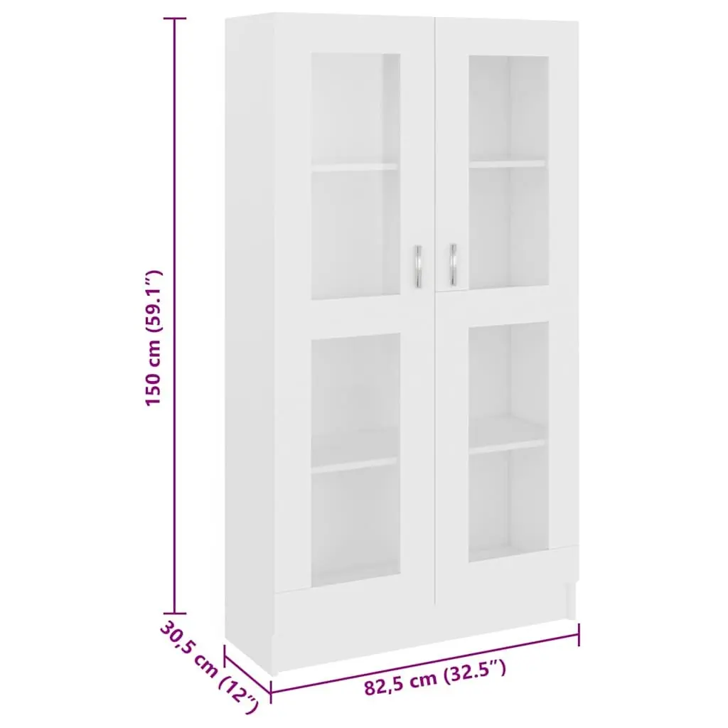 Vitrine Cabinet Storage Display Bookcase 82.5x30.5x150cm Engineered Wood White 4 Compartments 2 Doors