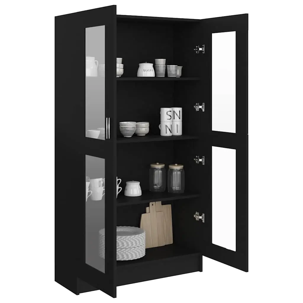 Black Vitrine Cabinet Standing Shelf Bookcase Display Storage 4 Compartments 2