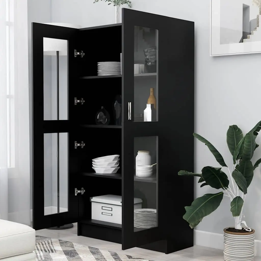 Black Vitrine Cabinet Standing Shelf Bookcase Display Storage 4 Compartments 2
