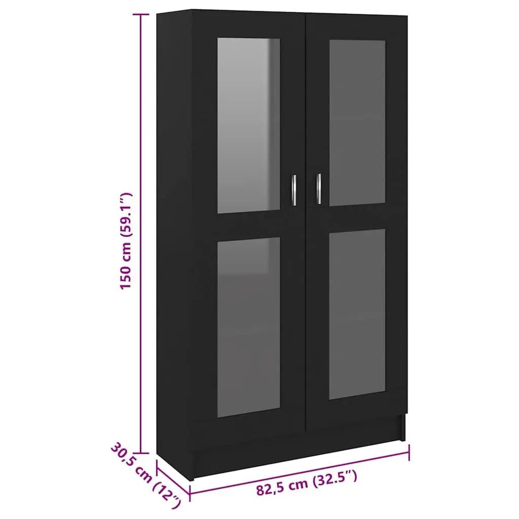 Black Vitrine Cabinet Standing Shelf Bookcase Display Storage 4 Compartments 2