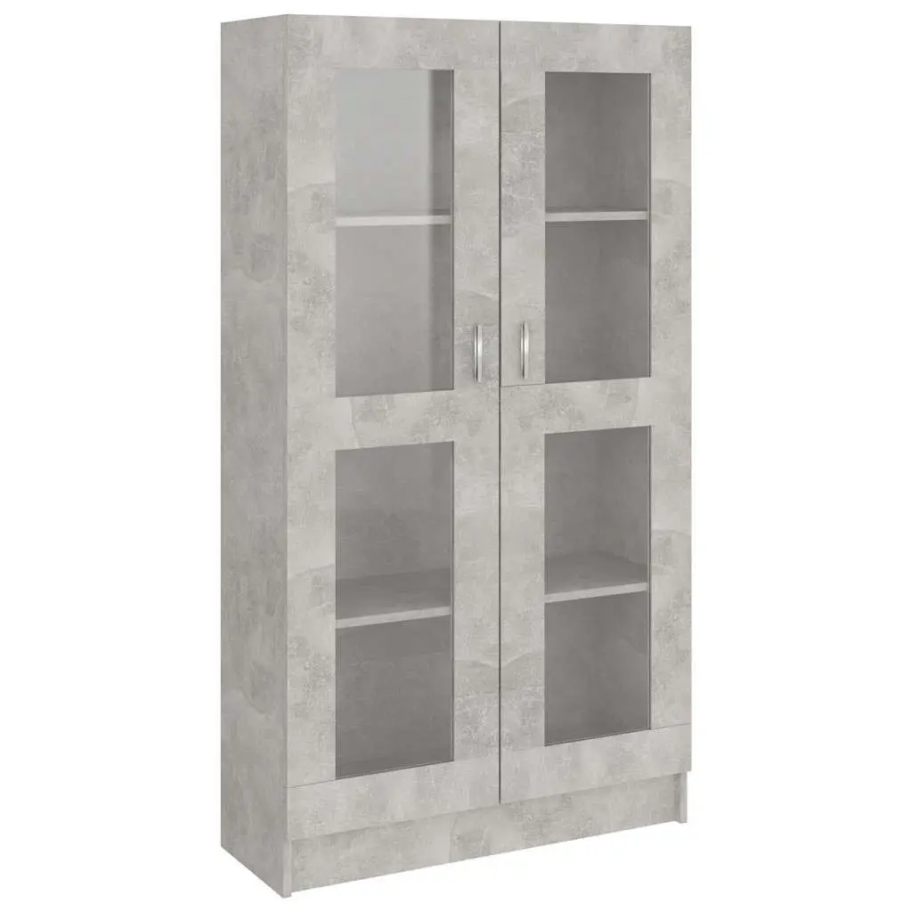 Vitrine Cabinet Engineered Wood Grey 82.5 x 30.5 x 150 cm 4 Compartments 2 Doors