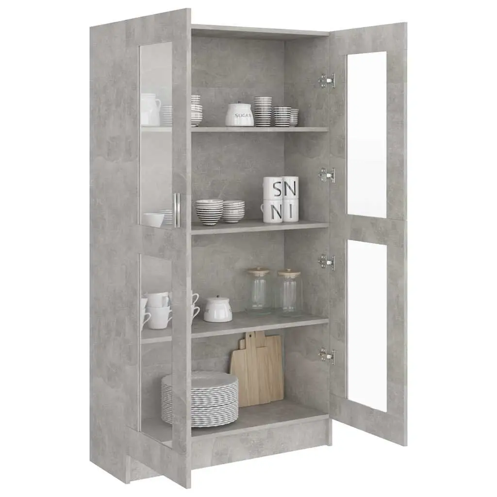 Vitrine Cabinet Engineered Wood Grey 82.5 x 30.5 x 150 cm 4 Compartments 2 Doors