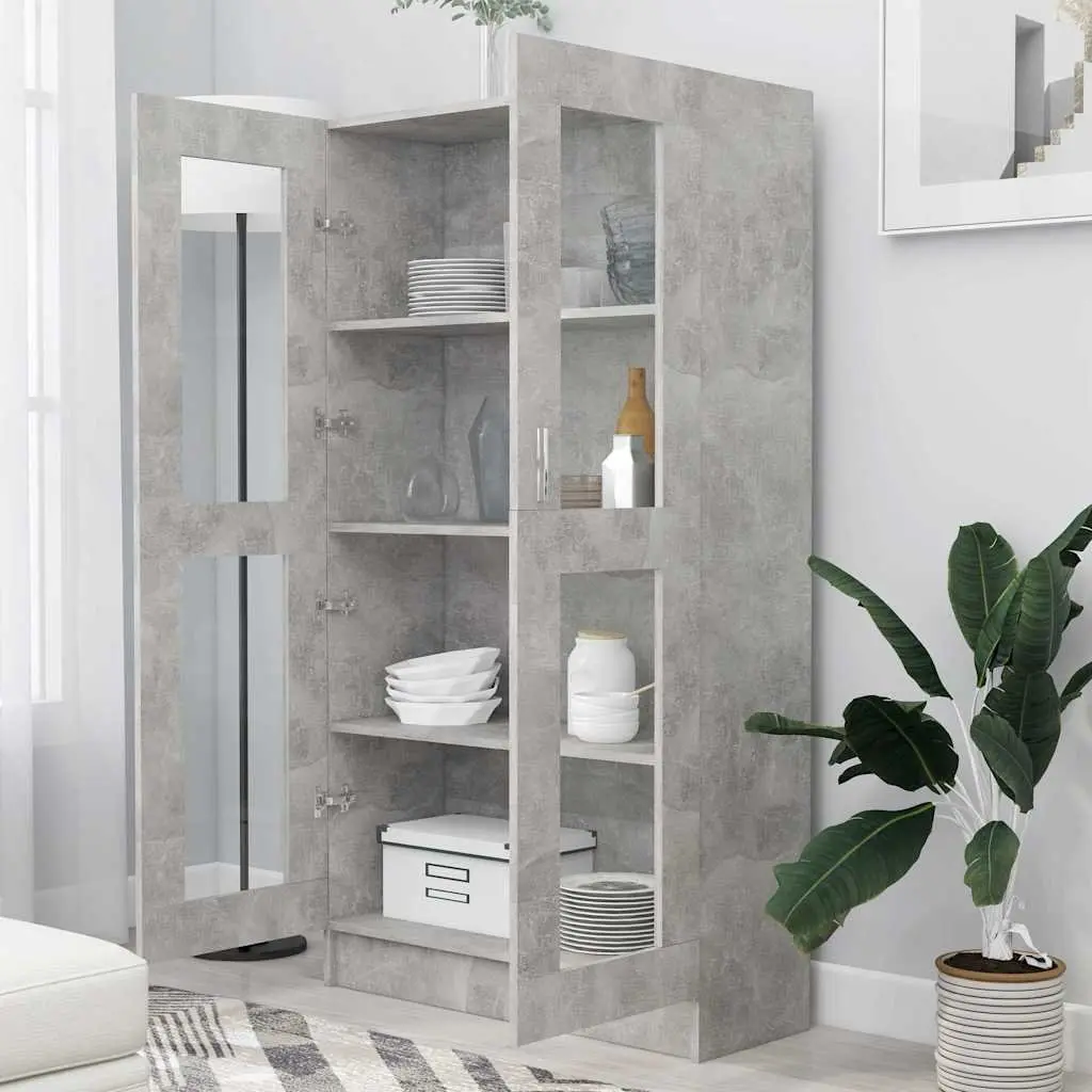 Vitrine Cabinet Engineered Wood Grey 82.5 x 30.5 x 150 cm 4 Compartments 2 Doors