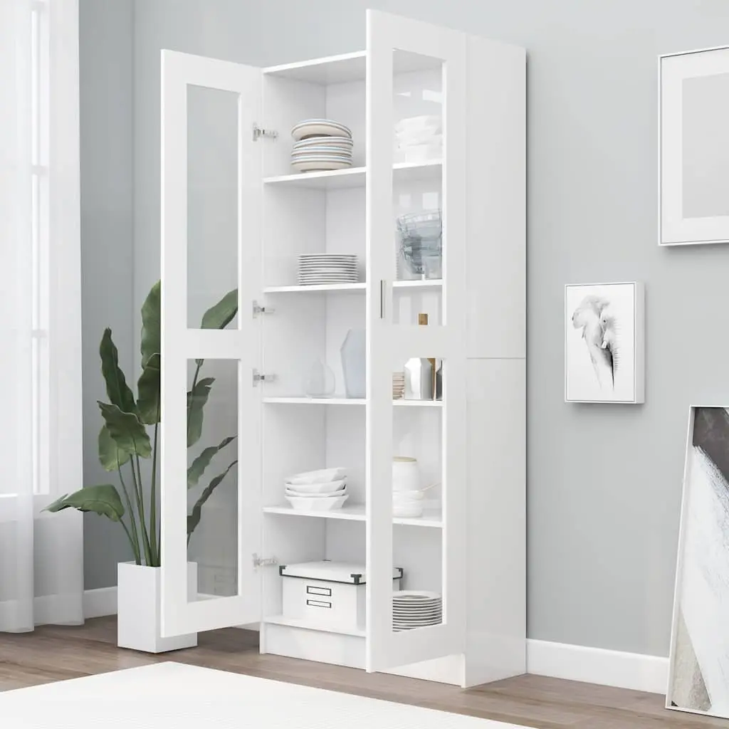 Vitrine Cabinet White 82.5x30.5x185 cm Storage Bookcase Shelving Display Unit