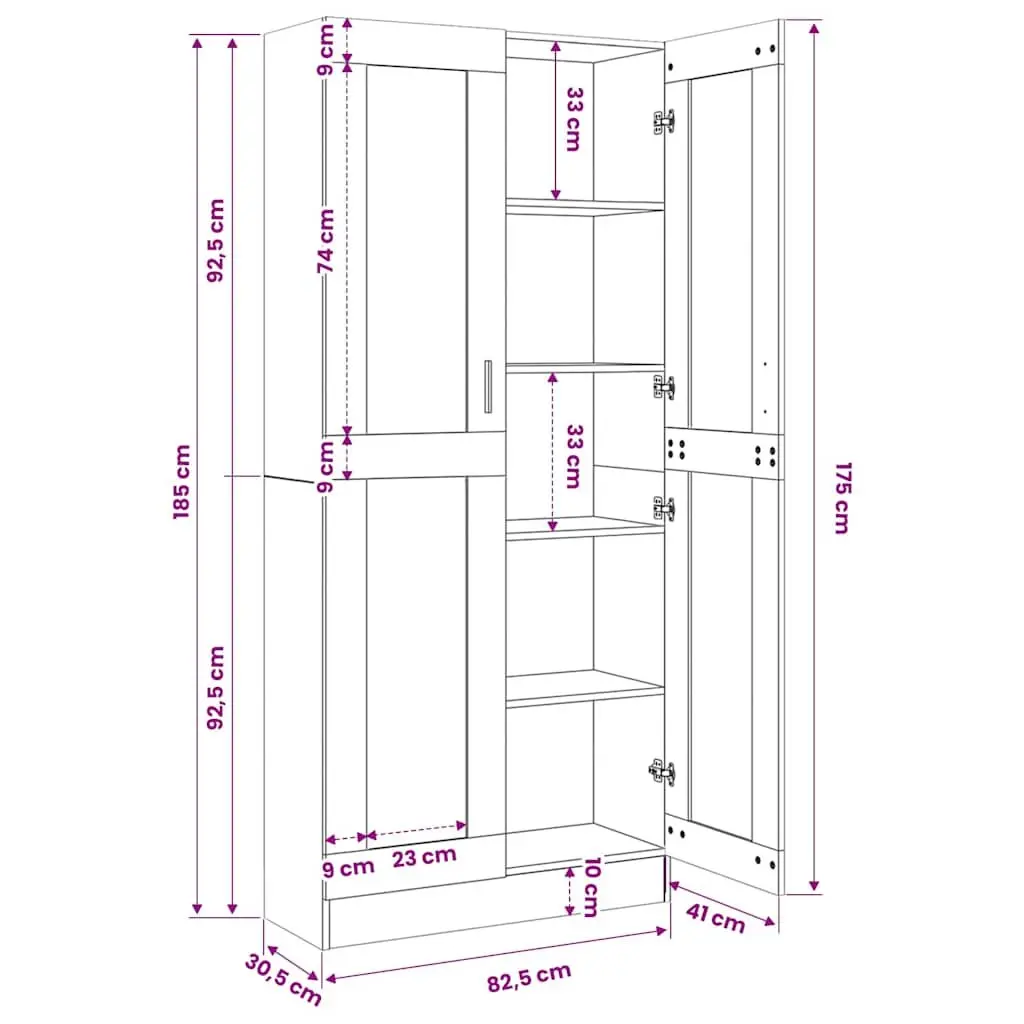 Vitrine Cabinet White 82.5x30.5x185 cm Storage Bookcase Shelving Display Unit