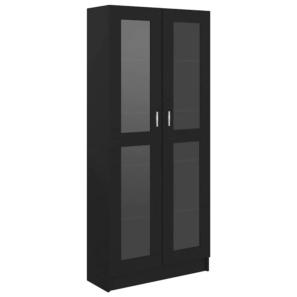 Display Cabinet Engineered Wood 82.5x30.5x185cm Black Vitrine 5 Compartments
