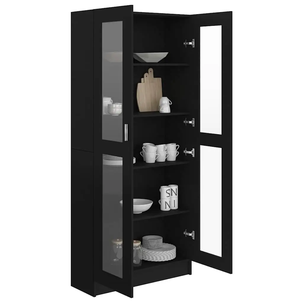 Display Cabinet Engineered Wood 82.5x30.5x185cm Black Vitrine 5 Compartments