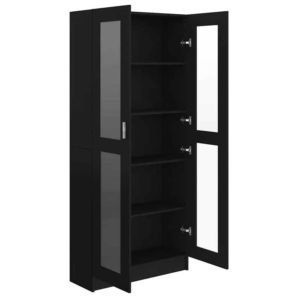 Display Cabinet Engineered Wood 82.5x30.5x185cm Black Vitrine 5 Compartments