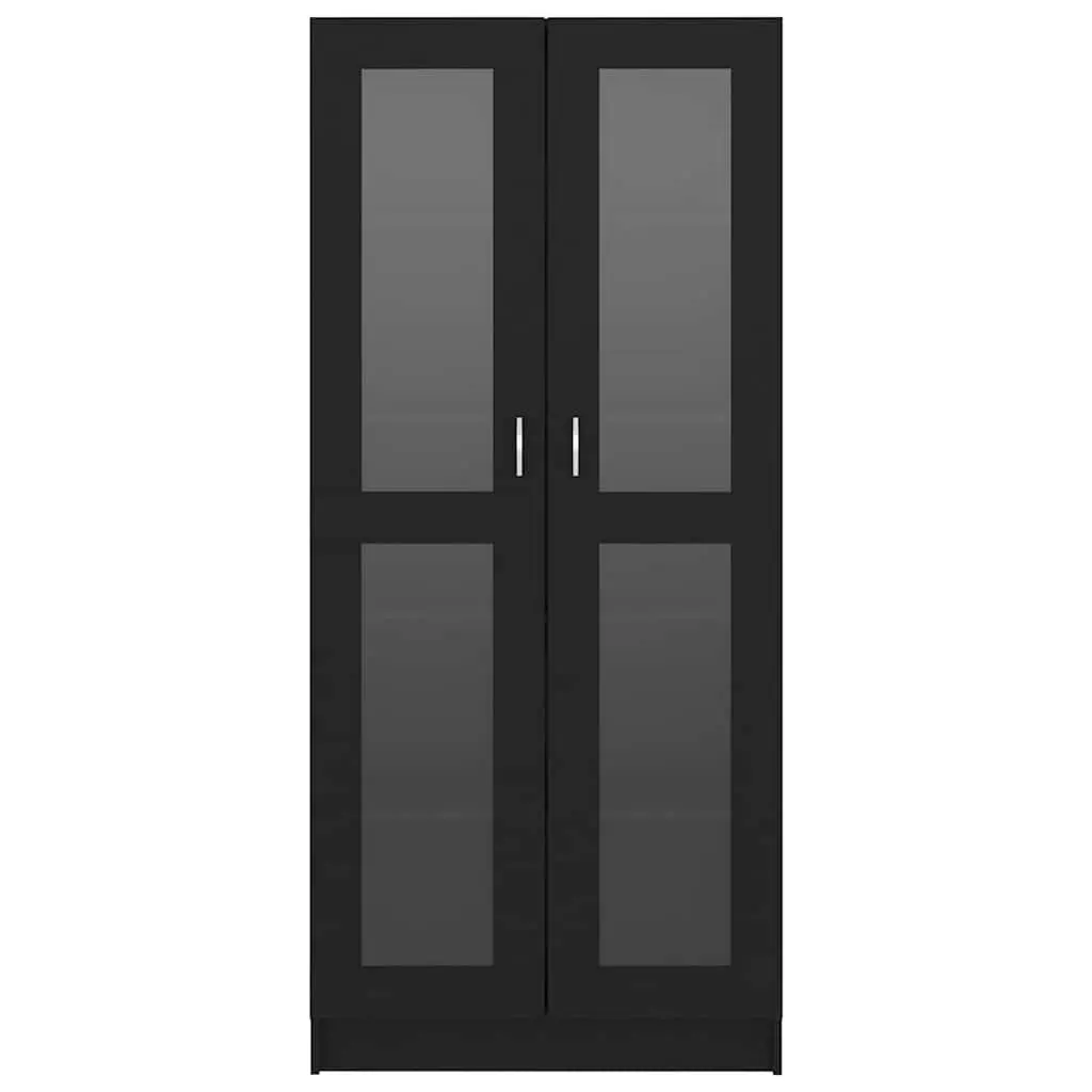 Display Cabinet Engineered Wood 82.5x30.5x185cm Black Vitrine 5 Compartments