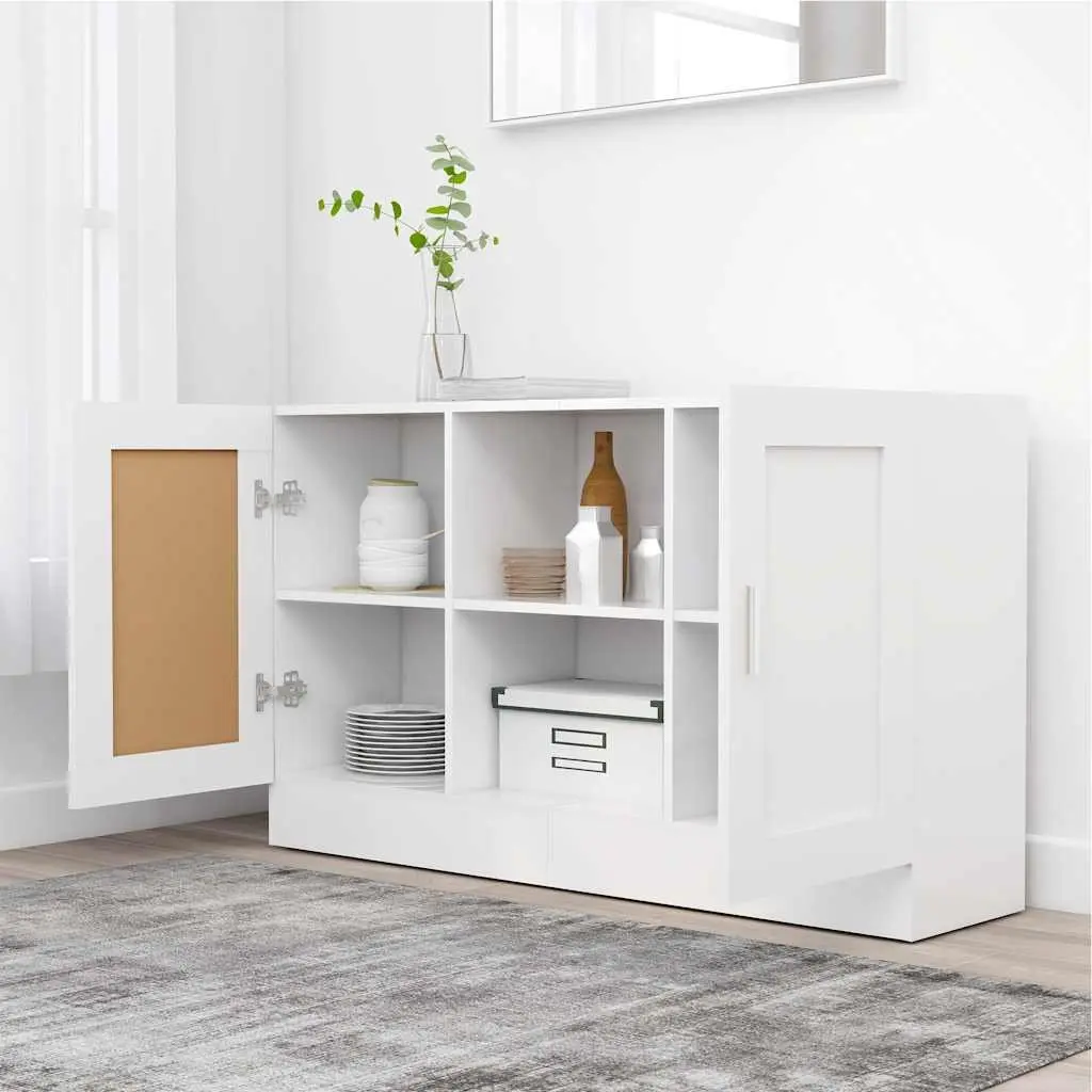 Sideboard Engineered Wood 120cm White 2 Doors 2 Compartments