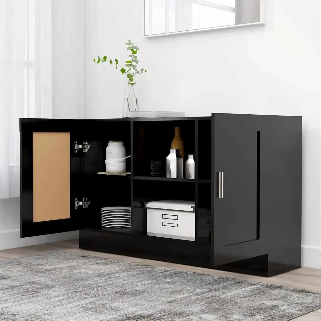 Sideboard Cabinet Engineered Wood Black 120x30.5x70cm 2 Door 2 Compartment