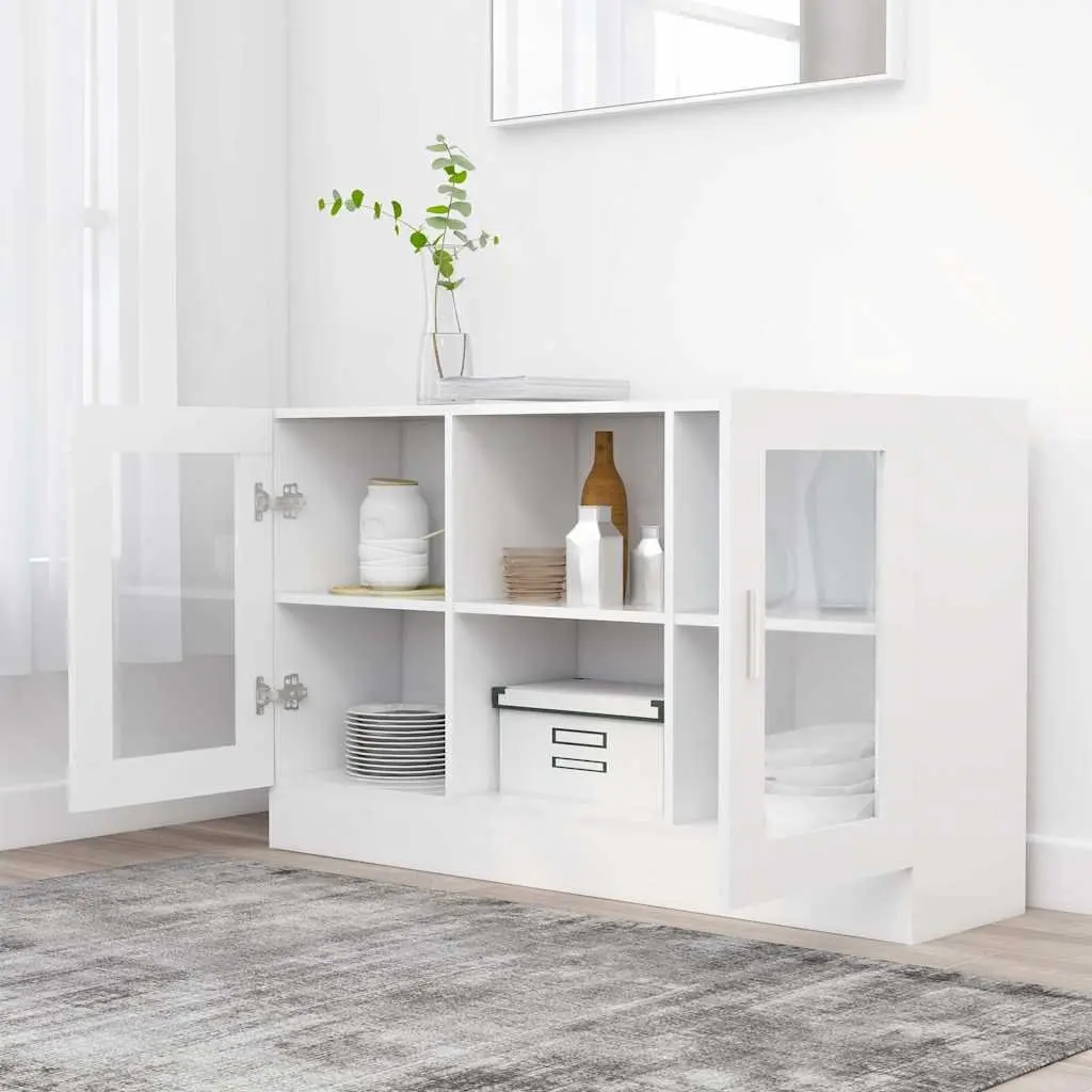 White Vitrine Cabinet Storage Sideboard with Doors Compartments Display
