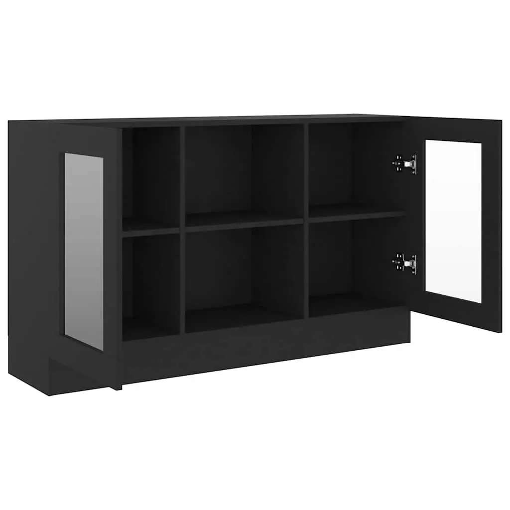Black Vitrine Cabinet Sideboard Storage Display Buffet Engineered Wood Furniture