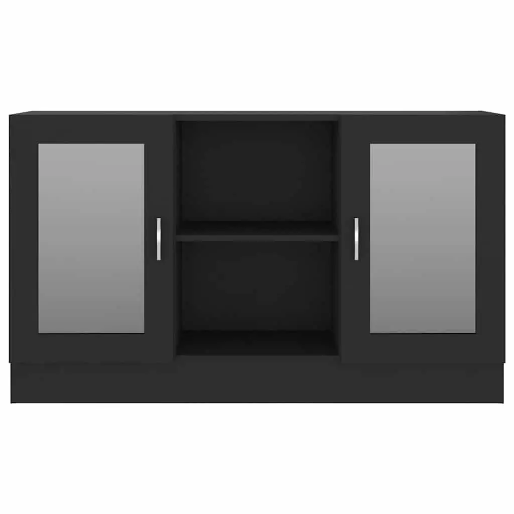 Black Vitrine Cabinet Sideboard Storage Display Buffet Engineered Wood Furniture