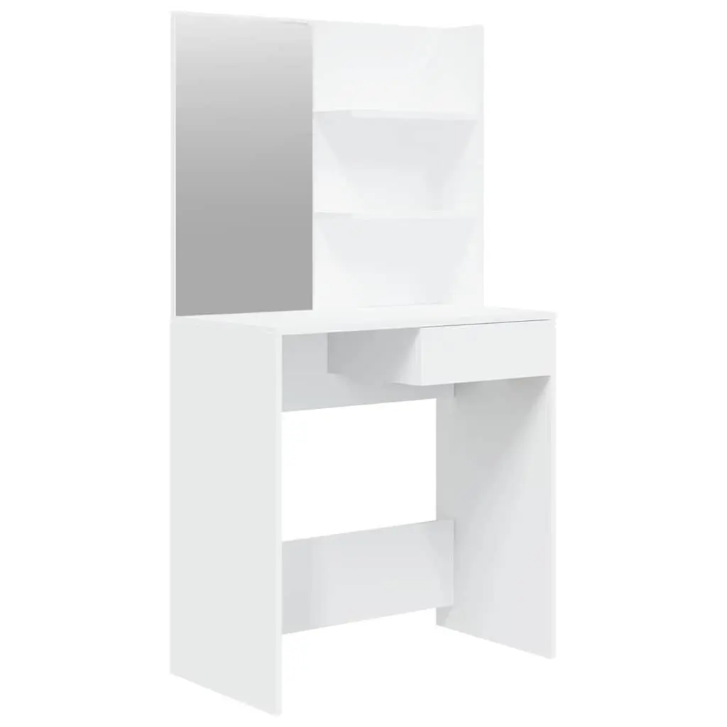 Dressing Table White Engineered Wood Modern Makeup Desk with Mirror 745x40x141cm Ample Storage for Bedroom