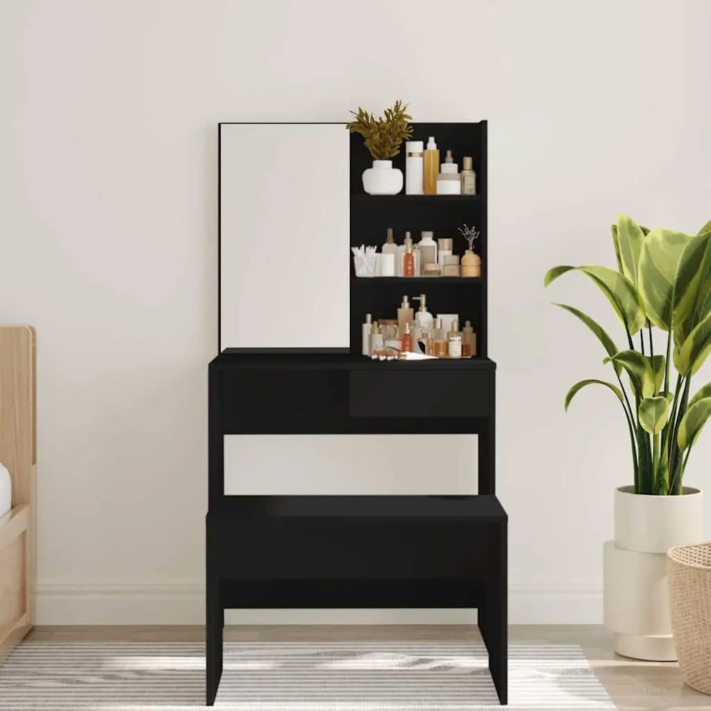 Dressing Table Engineered Wood Black Vanity Makeup Storage 74.5 x 40 x 141 cm