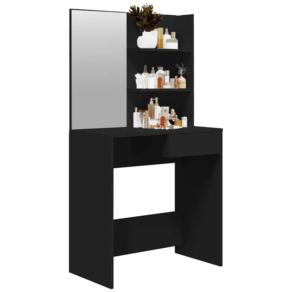 Dressing Table Engineered Wood Black Vanity Makeup Storage 74.5 x 40 x 141 cm