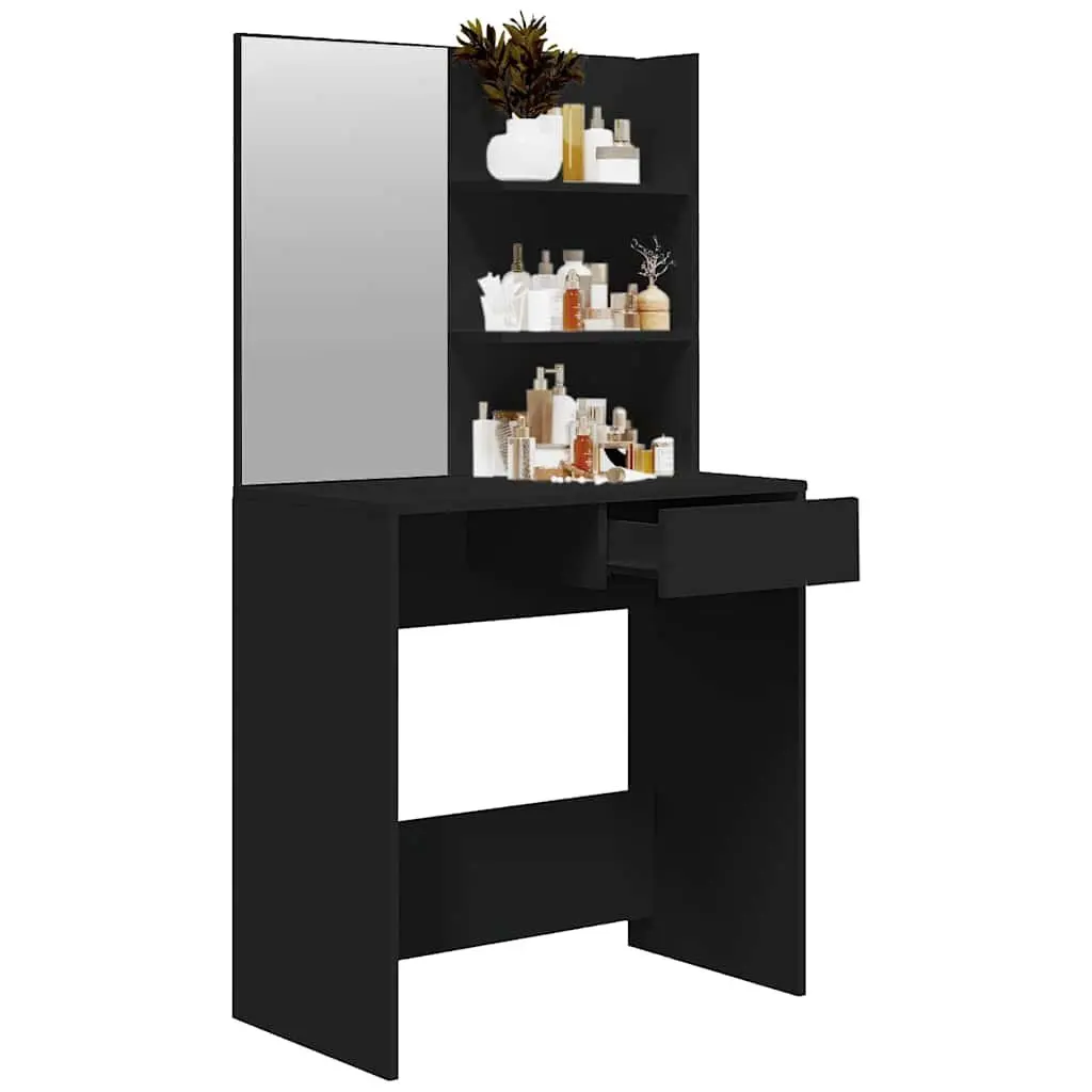Dressing Table Engineered Wood Black Vanity Makeup Storage 74.5 x 40 x 141 cm