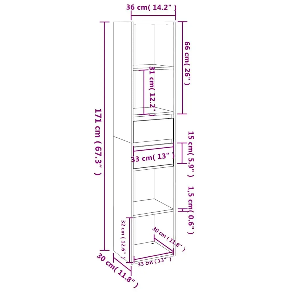Wall-Mounted Book Cabinet Engineered Wood 36 x 30 x 171 cm White