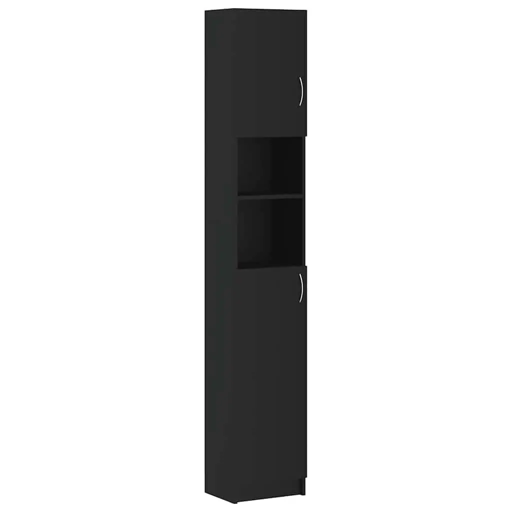 Bathroom Storage Cabinet Engineered Wood Tall Black 4 Shelves with Doors 2 Open Shelves